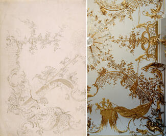 Decke des Konzertzimmers im Schloss Sanssouci in Zeichnung